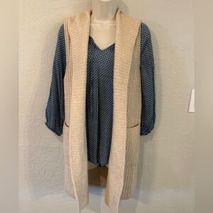 Blue shirt and cream sleeveless sweater size S
